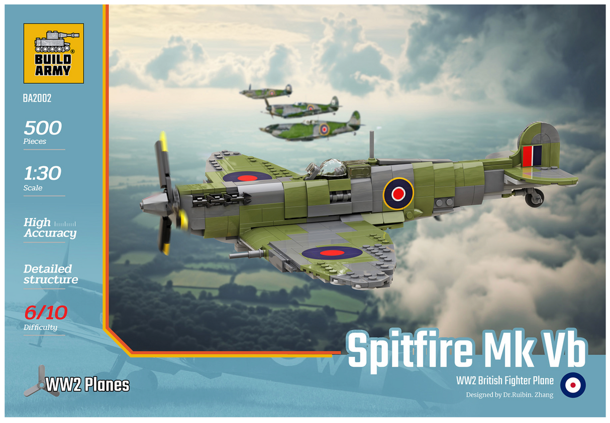 Build Army WW2 Supermarine Spitfire Mk Vb - British Fighter Plane - 1:30 Scale 500 Pieces - BA2002