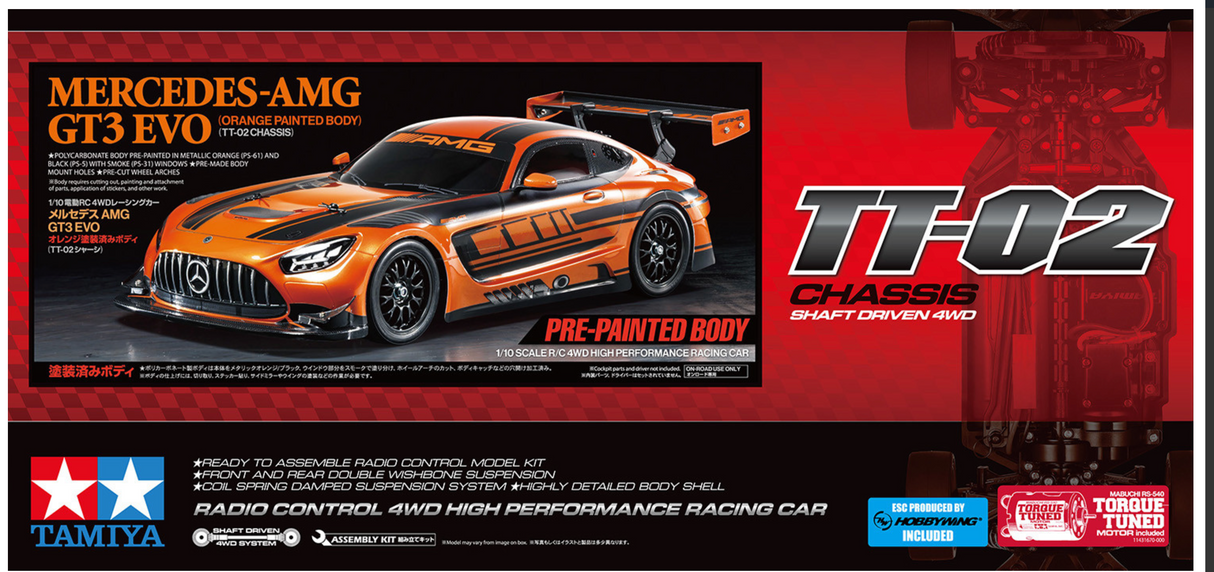 Tamiya RC Mercedes-Benz AMG GT3 EVO with Orange Painted Body - Limited Edition - TT-02 - Item #47519