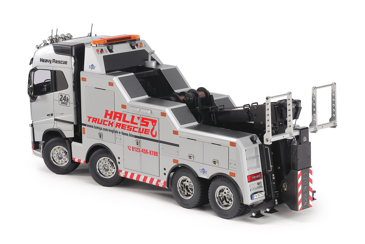 Tamiya RC Volvo FH16 Globetrotter 750 8x4 Recovery Truck with Silver Painted Body Components - Limited Edition - Item #47528