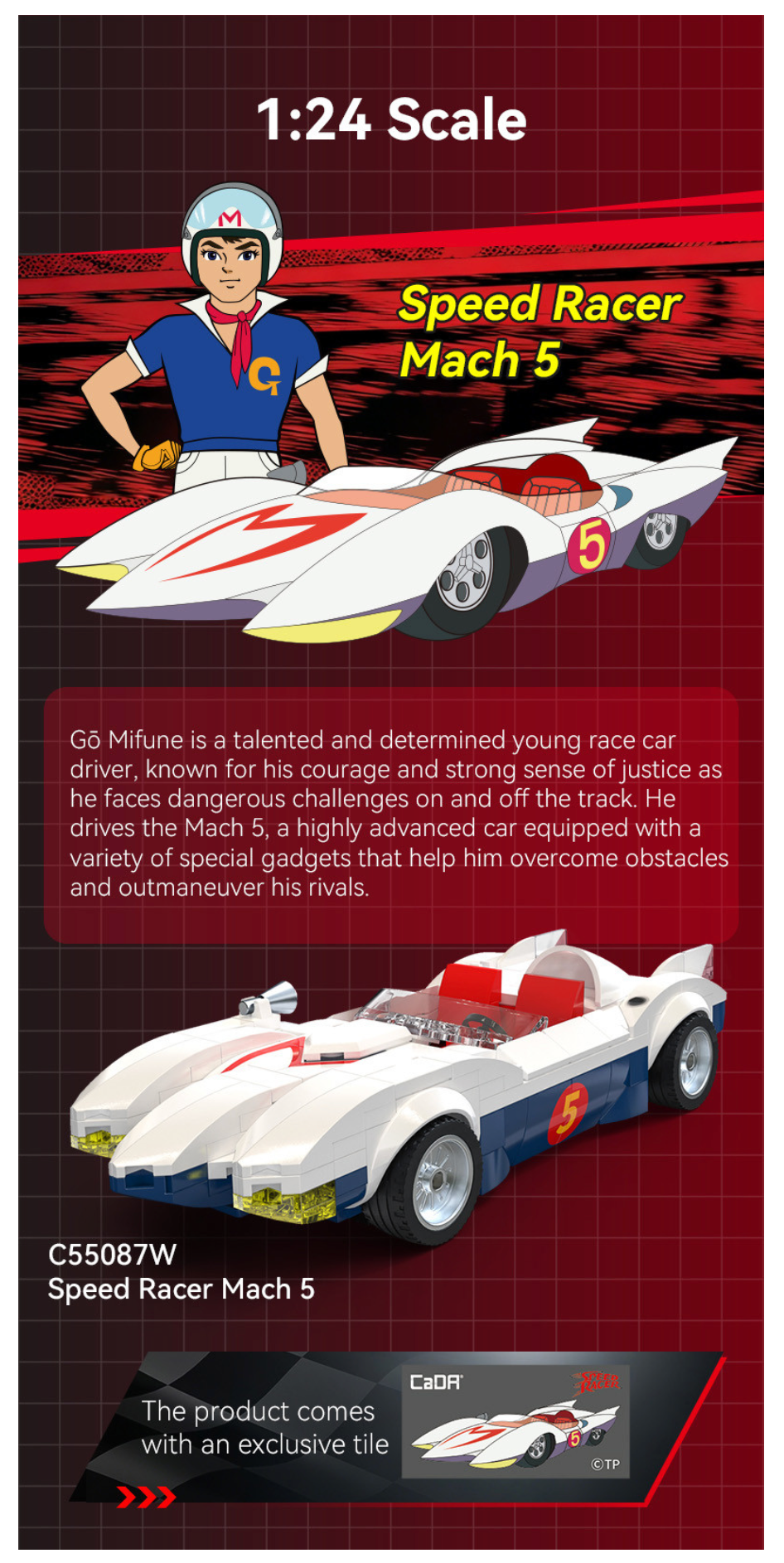 CaDA Speed Racer Mach 5 Car 1:24 294 Pieces Brick Model Kit C55087W