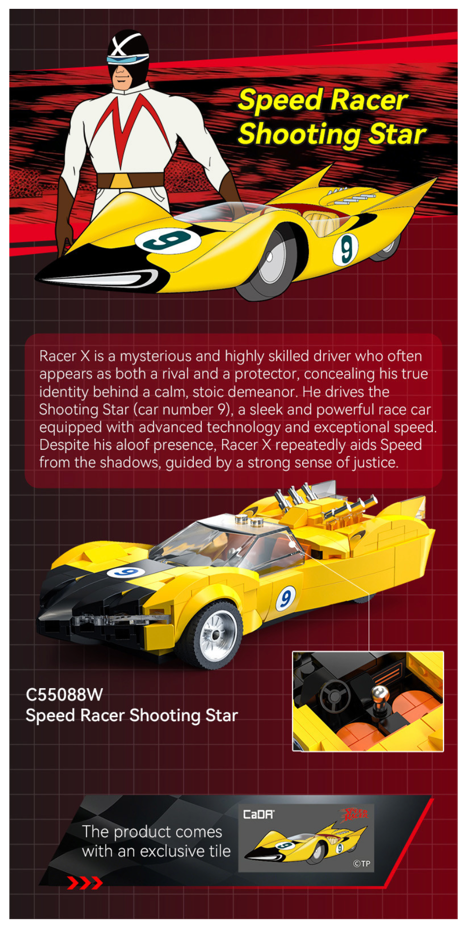 CaDA Speed Racer Shooting Star Car 1:24 250 Pieces Brick Model Kit C55088W