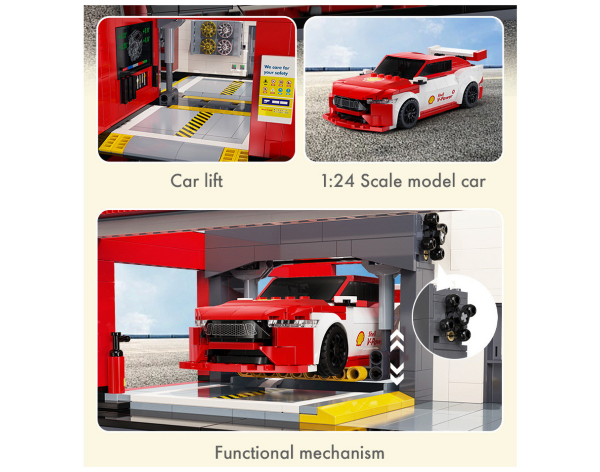 CaDA Shell Service Station with Car 1697 Pieces Brick Model Kit C66025W