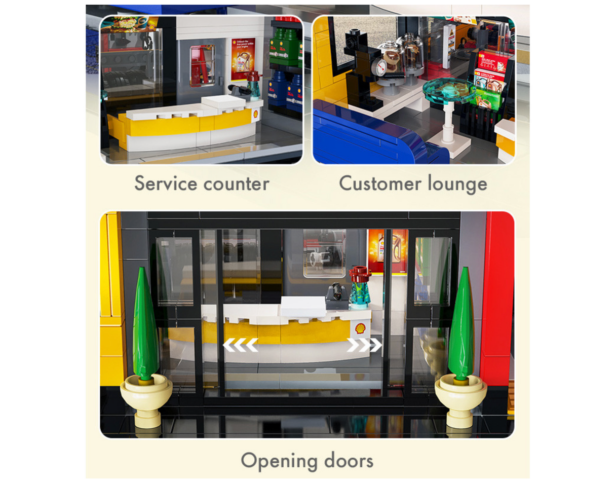 CaDA Shell Service Station with Car 1697 Pieces Brick Model Kit C66025W