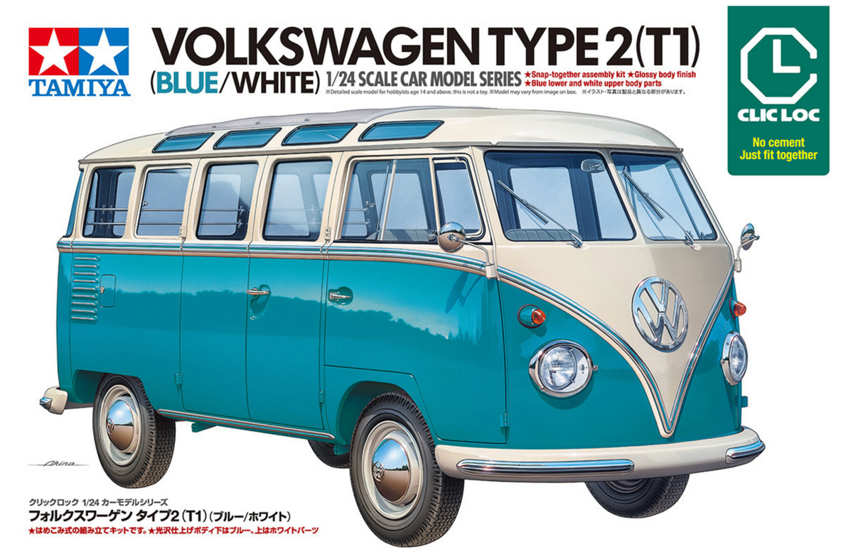 Tamiya Volkswagen Type 2 (T1) Blue & White (Clic Loc) 1/24 Plastic Model Kit - Item #28102