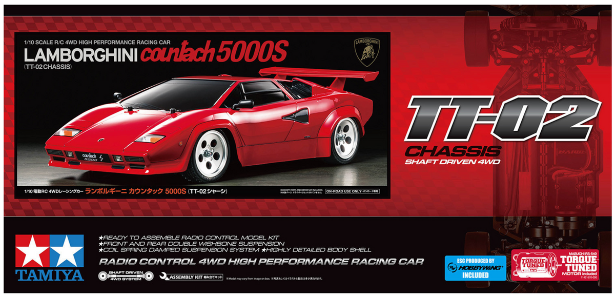 Tamiya RC Lamborghini Countach 5000S (TT-02) Limited Edition 1:10 Scale Assembly Kit - Item #47527