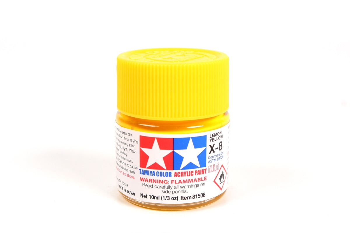 Tamiya Acrylic Mini X-8 Lemon Yellow Paint 10ml - Item #81508