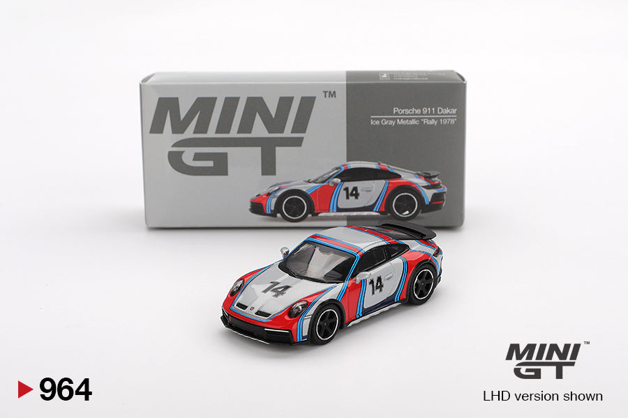 Mini GT Porsche 911 Dakar Ice Grey Metallic "Rally 1978" RHD 1:64 - MGT00964-R