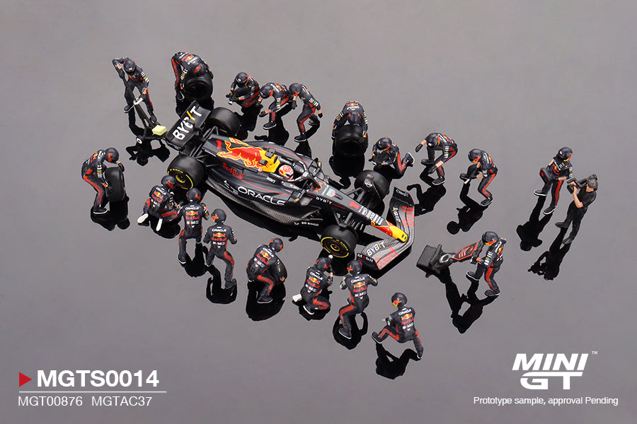 Mini GT Oracle Red Bull Racing RB19 No.1 Max Verstappen 2023 F1 Japanese Grand Prix Pit Crew Set 1:64 - MGTS0014