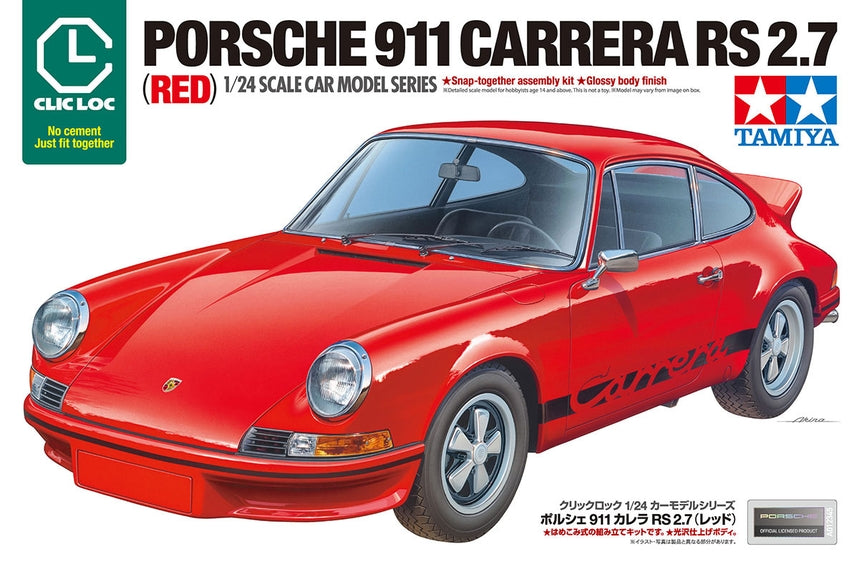 Tamiya Porsche 911 Carrera RS 2.7 Red (Clic Loc) 1/24 Plastic Model Kit - Item #28104