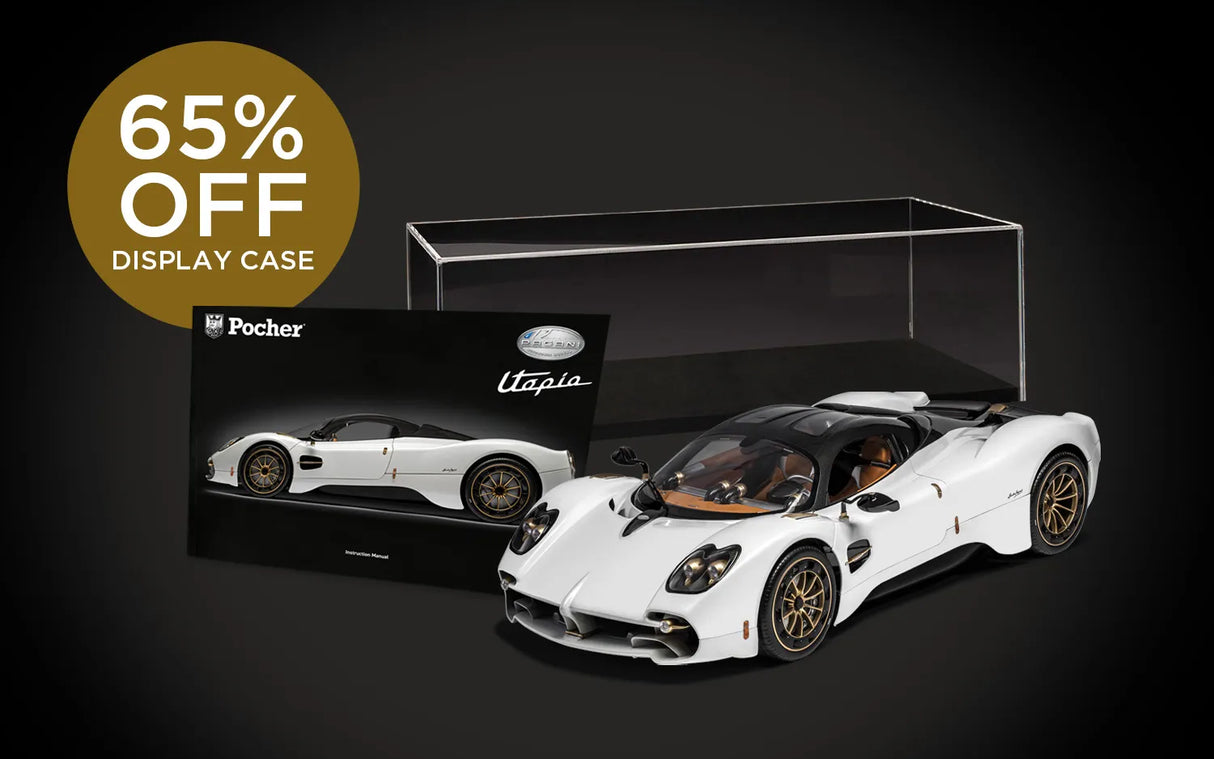 Pocher Pagani Utopia Coupé Bianco Perla, Display Case & Instruction Manual - 1:8 Scale Assembly Kit - BUNDLEP09