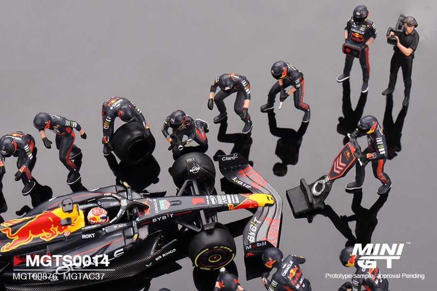 Mini GT Oracle Red Bull Racing RB19 No.1 Max Verstappen 2023 F1 Japanese Grand Prix Pit Crew Set 1:64 - MGTS0014