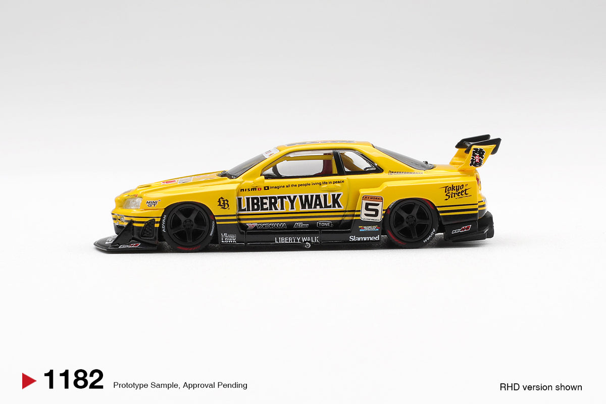 Mini GT Nissan LB-ER34 Super Silhouette SKYLINE Sport Yellow RHD 1:64 - MGT01182-R