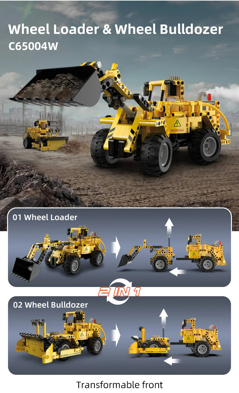 CaDA Wheel Loader and Bulldozer (2 in 1) 693 Pieces Brick Model Kit C65004W