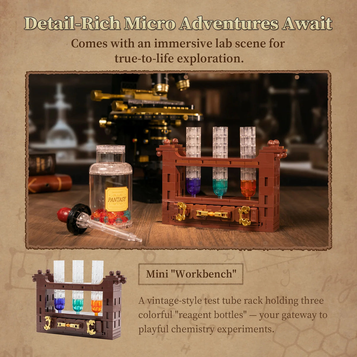 Pantasy Retro Microscope with Accessories Set 1107 pcs Brick Model Kit 85034