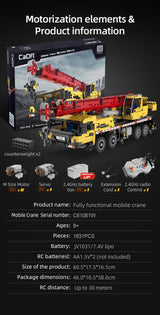 CaDA Mobile Crane - Full Function 1831 Pieces Brick Model Kit C61081W