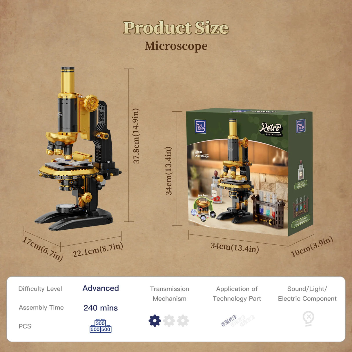 Pantasy Retro Microscope with Accessories Set 1107 pcs Brick Model Kit 85034