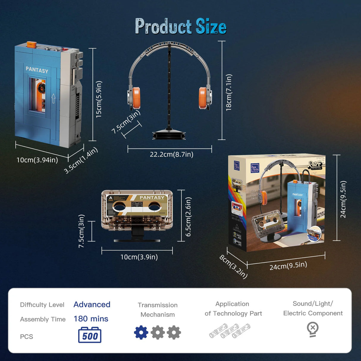 Pantasy Retro Tape Cassette Player 569 pcs Brick Model Kit 85039