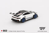 Mini GT Porsche 911 (992) GT3 RS Weissach Package White with Indigo RHD 1:64 - MGT00853-R
