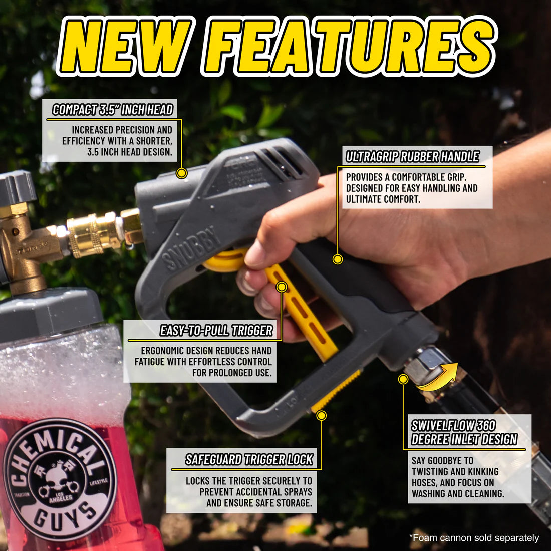 Chemical Guys TORQ Snubby Pressure Washer Gun - Foam Cannon Attachment - New