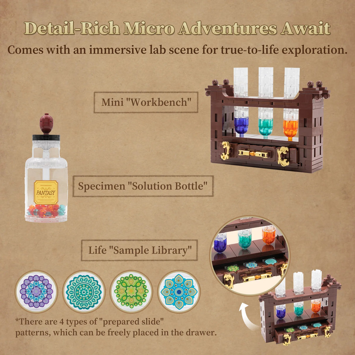 Pantasy Retro Microscope with Accessories Set 1107 pcs Brick Model Kit 85034