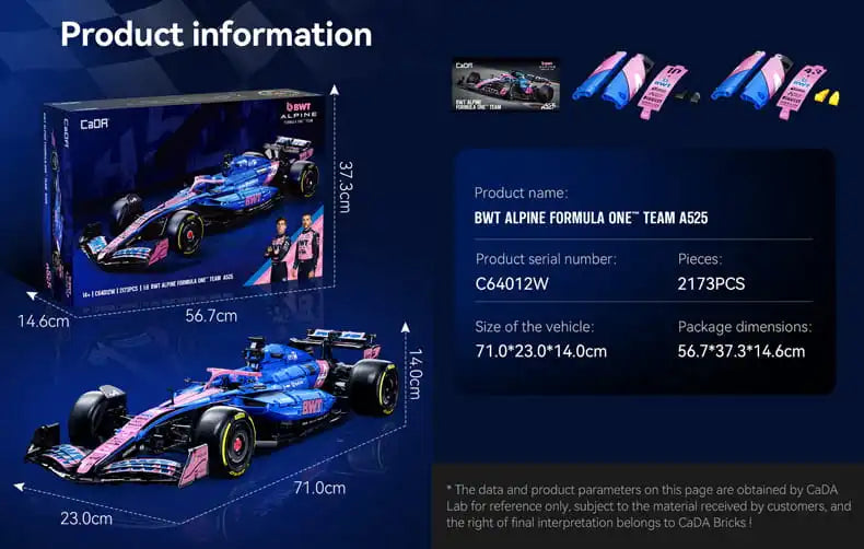 CaDA BWT Alpine F1 Team A525 1:8 2173 Pieces Brick Model Kit C64012W