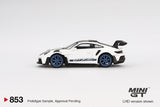 Mini GT Porsche 911 (992) GT3 RS Weissach Package White with Indigo RHD 1:64 - MGT00853-R