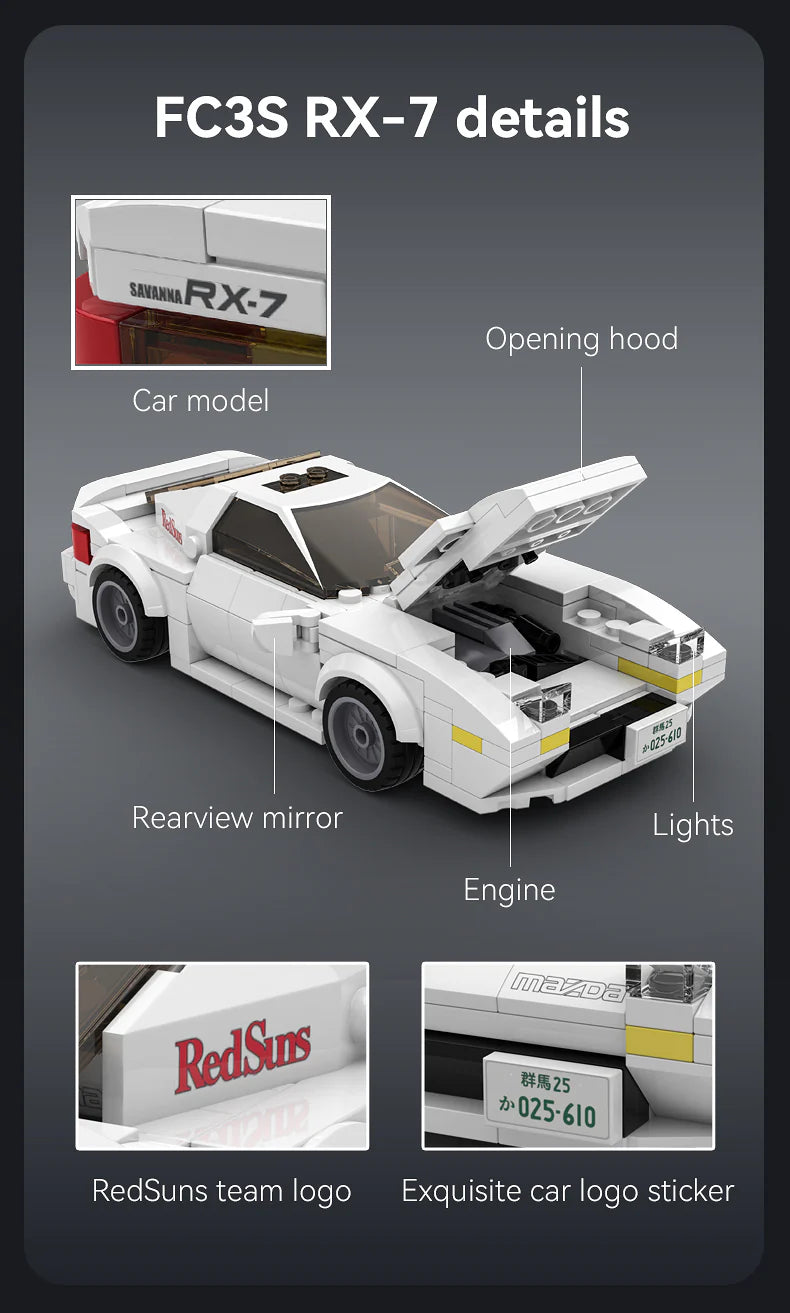 CaDA Initial D Mazda FC3S RX-7 Car 1:24 282 Pieces Brick Model Kit C55012W