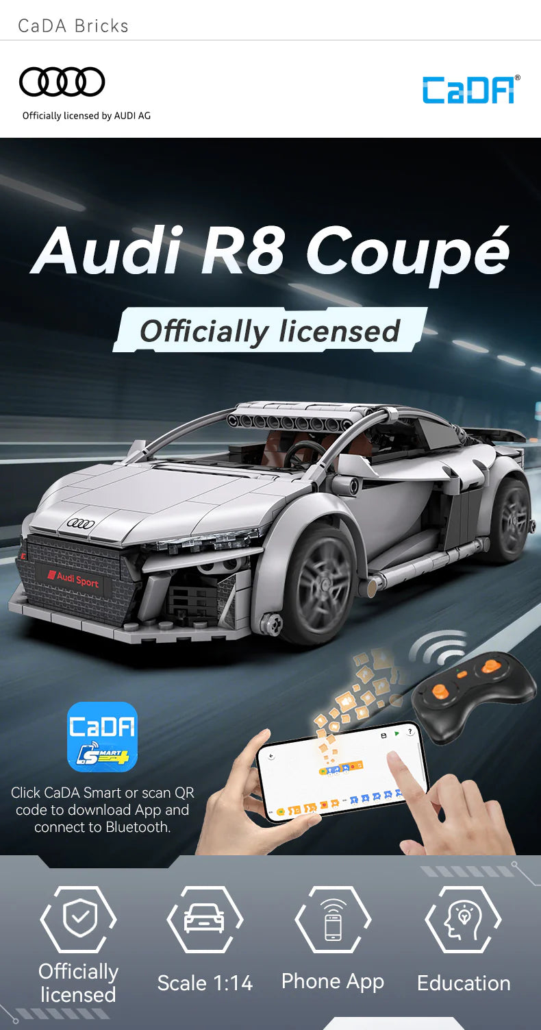 CaDA Audi R8 Coupe 1:14 536 Pieces Brick Model Kit C57012W