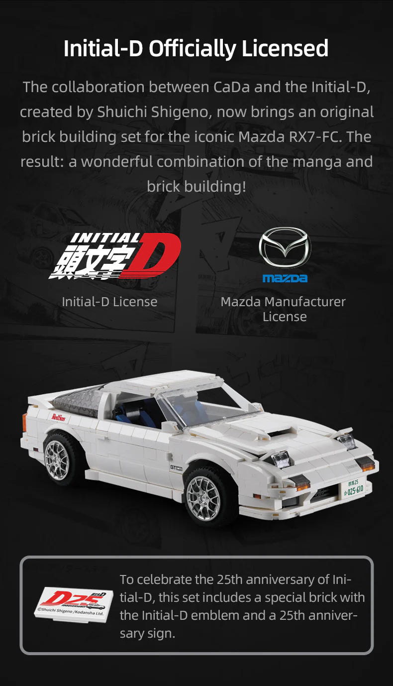 CaDA Ryosuke Initial D Mazda RX-7 1:12 FC3S 1552 Pieces Brick Model Kit C61022W