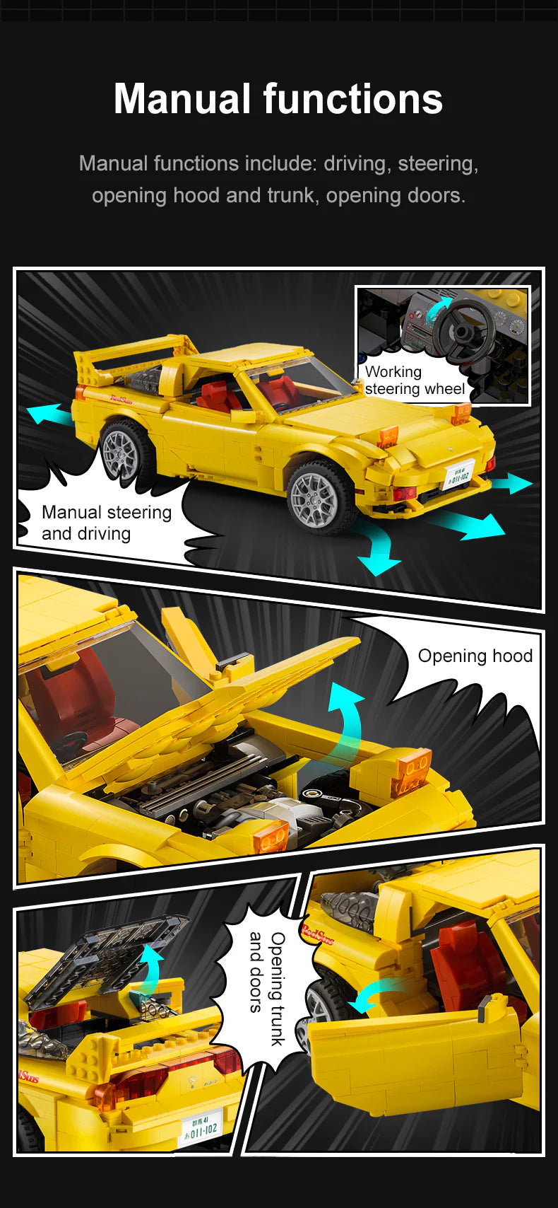 CaDA Keisuke Initial D Mazda RX-7 1:12 FD3S 1655 Pieces Brick Model Kit C61023W