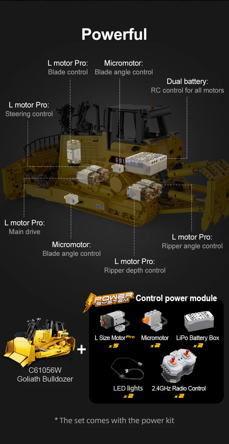 CaDA RC Heavy Bulldozer 1:16 2826 Pieces Brick Model Kit C61056W