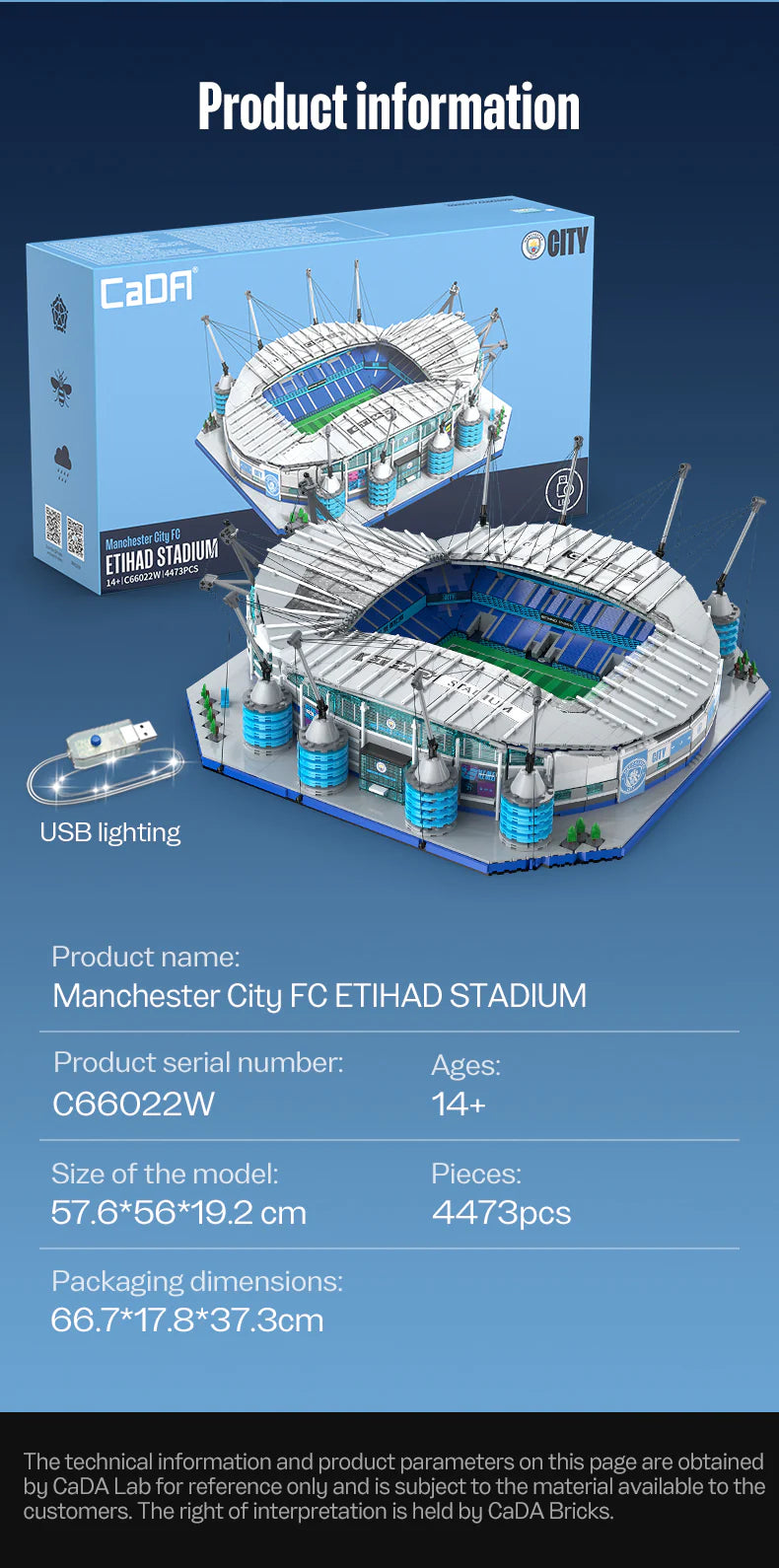 CaDA Manchester City Etihad Stadium - Official License - 4473 Pieces Brick Model Kit C66022W