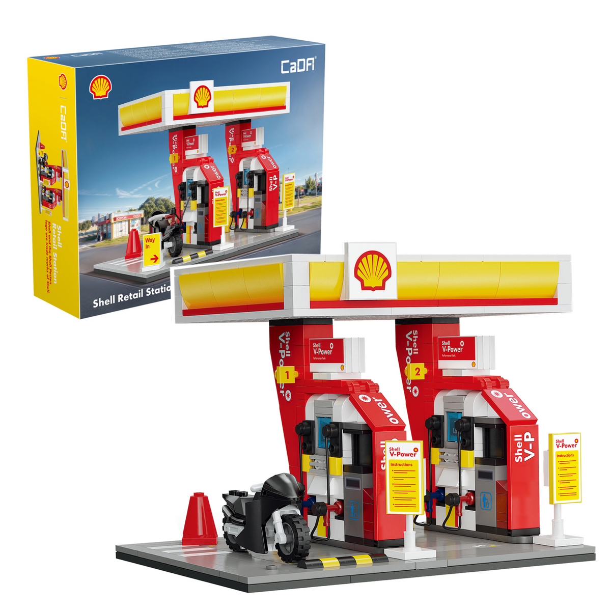 Cada Shell Collection CaDA Shell Retail Station Gas Pumps 305 Pieces Brick Model Kit C66028W ...