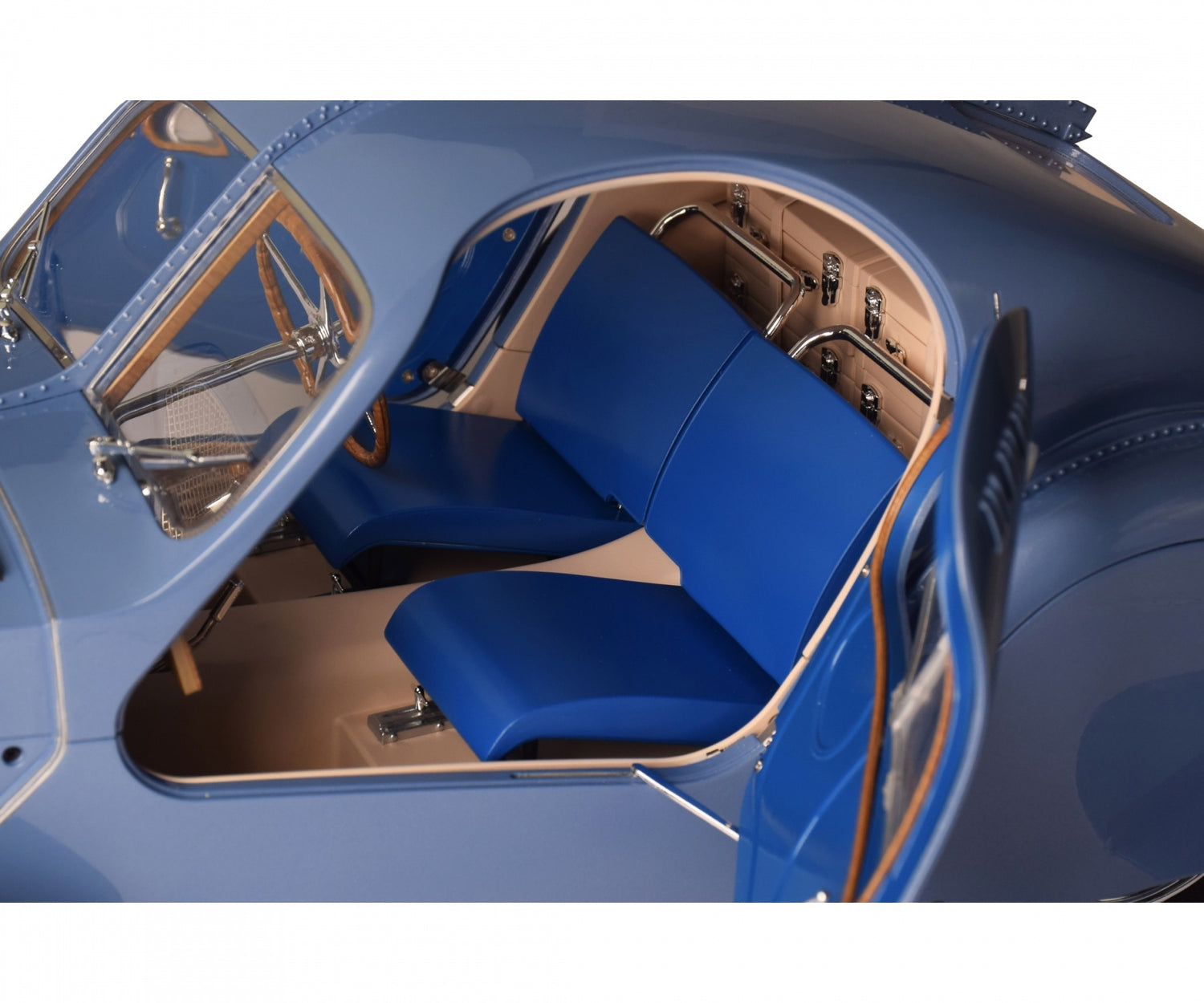 Looking through the opened door at the interior seats