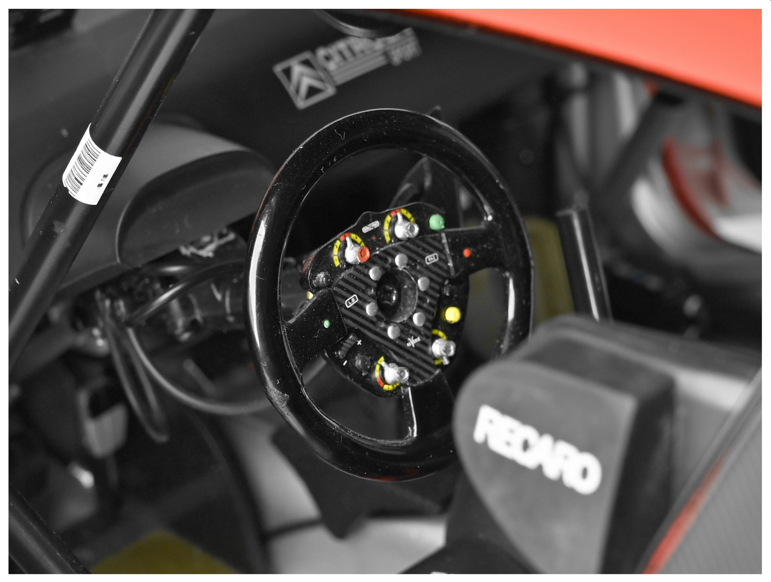 Inside shot showing the steering wheel