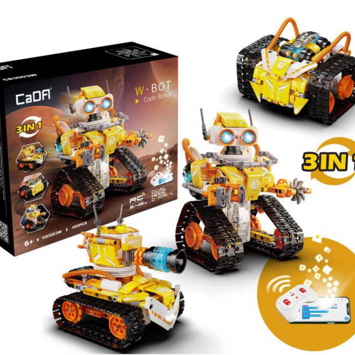 CaDA W. Bot Code Robot 3-in-1 RC Dual Mode Control Brick Kit C83003W ...