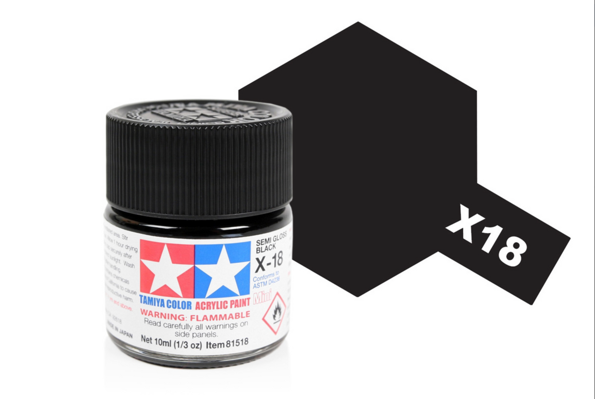 Tamiya Acrylic Mini X-18 Semi Gloss Black Paint 10ml - Item #81518