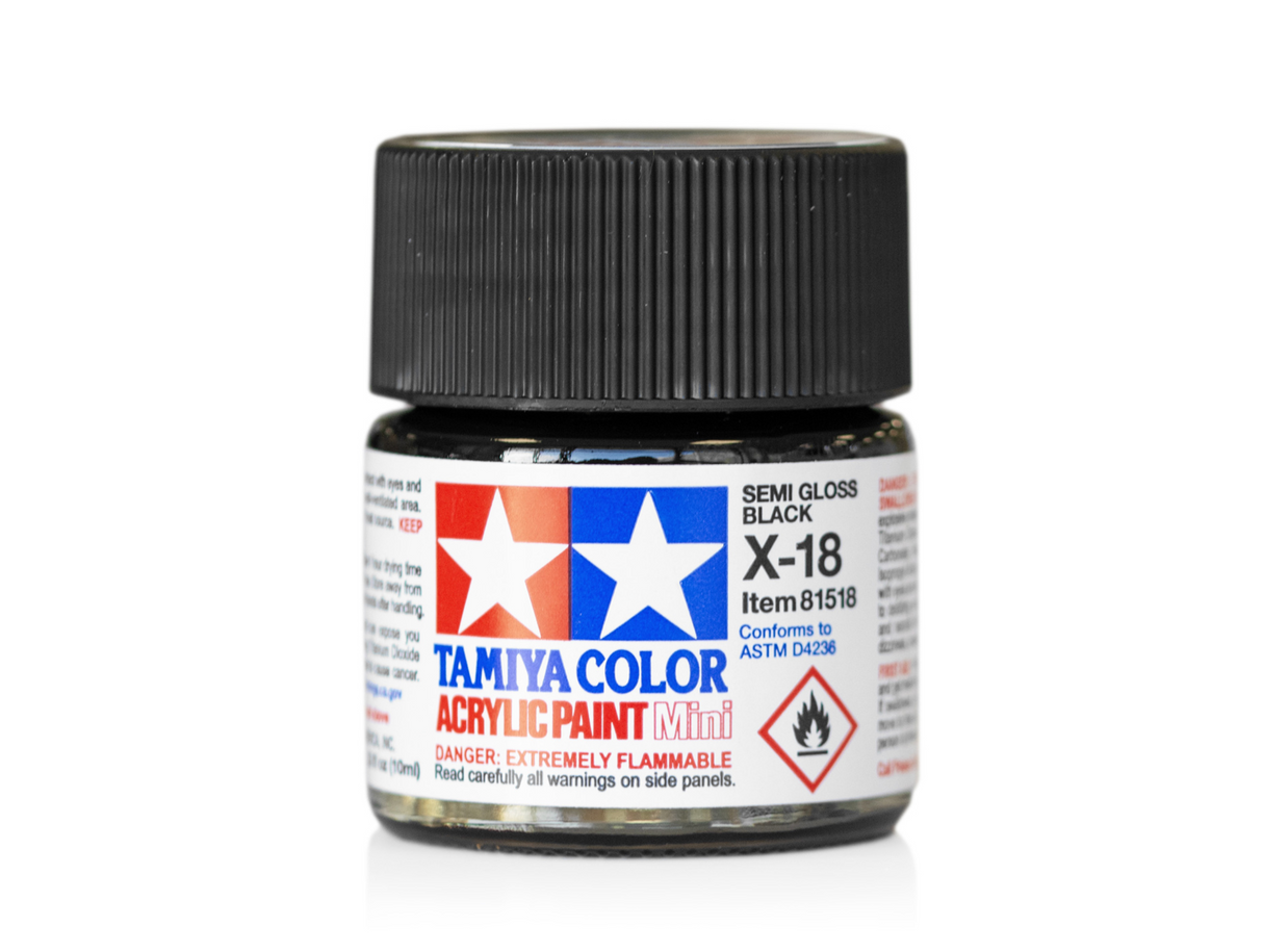 Tamiya Acrylic Mini X-18 Semi Gloss Black Paint 10ml - Item #81518