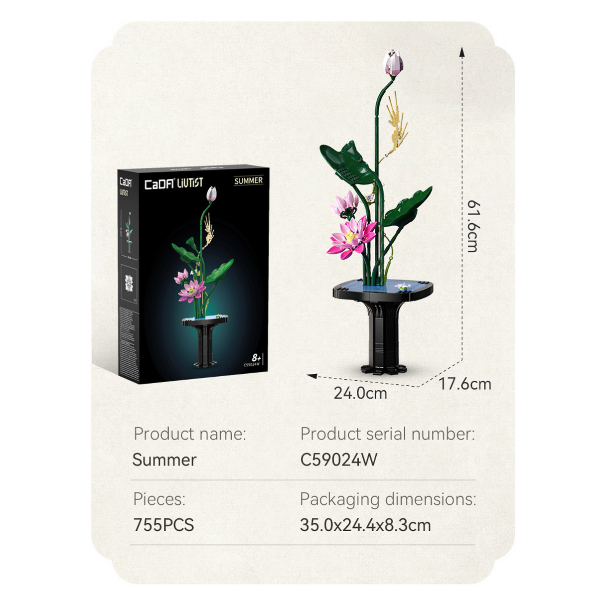 CaDA Oriental Floral Art: Summer 751 pcs Brick Model Kit C59024W