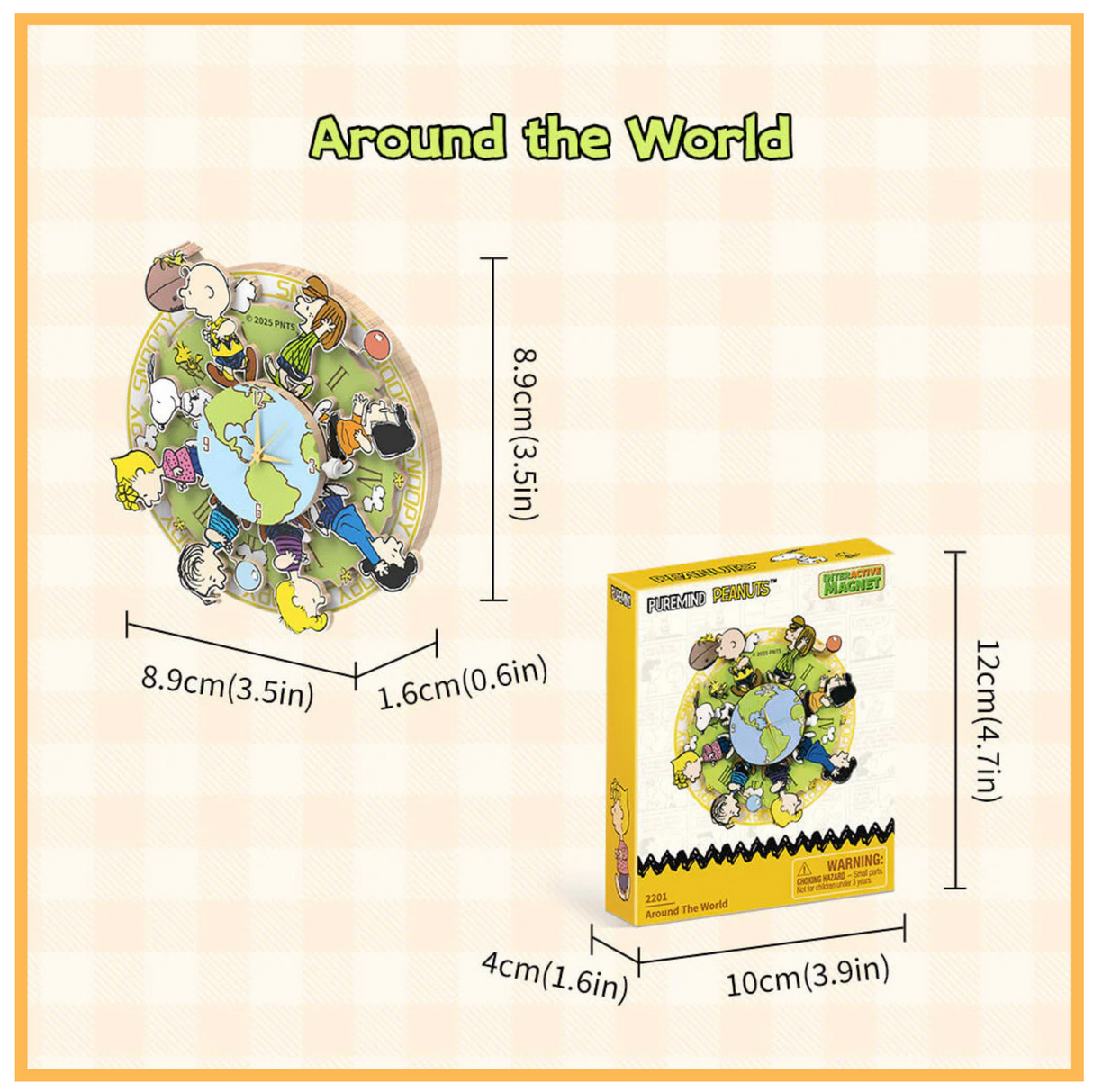 Puremind Peanuts™ Magnetic Around the World Wooden Clock 2201
