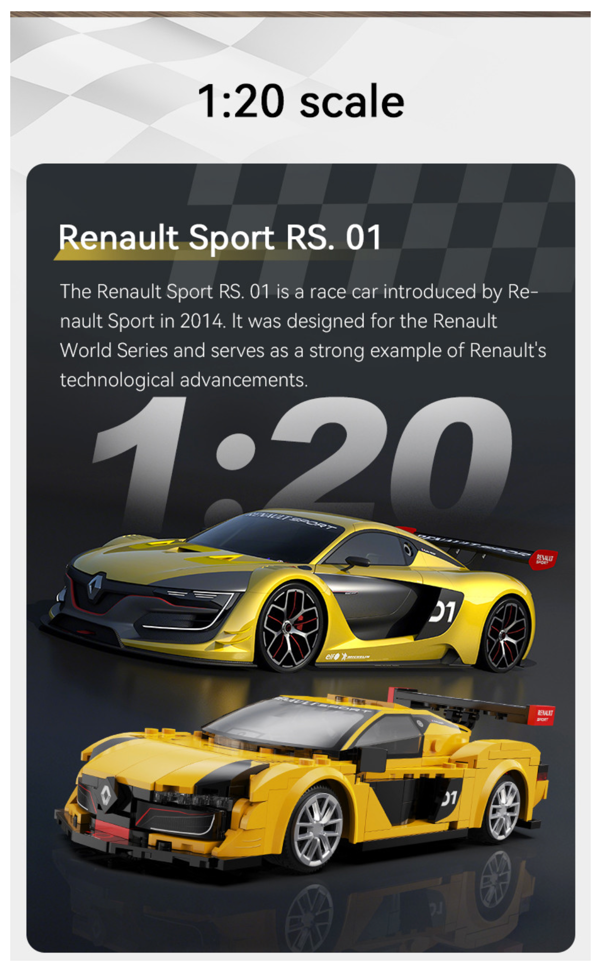 CaDA Renault Sport RS.01 1:20 294 Pieces Brick Model Kit - RC Control - C51094W