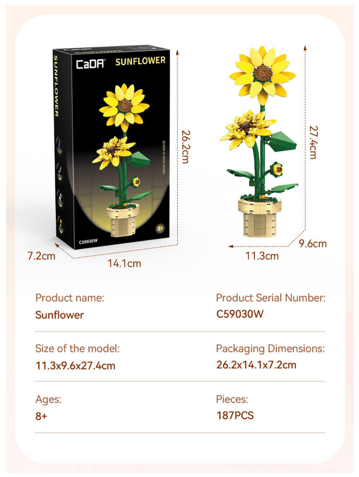 CaDA Sunflower Building Block Planter 187 pcs Brick Model Kit C59030W