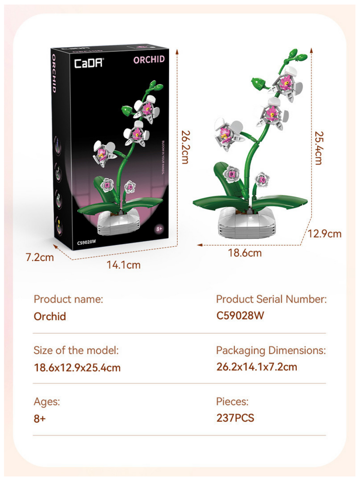 CaDA Orchid Building Block Planter 237 pcs Brick Model Kit C59028W