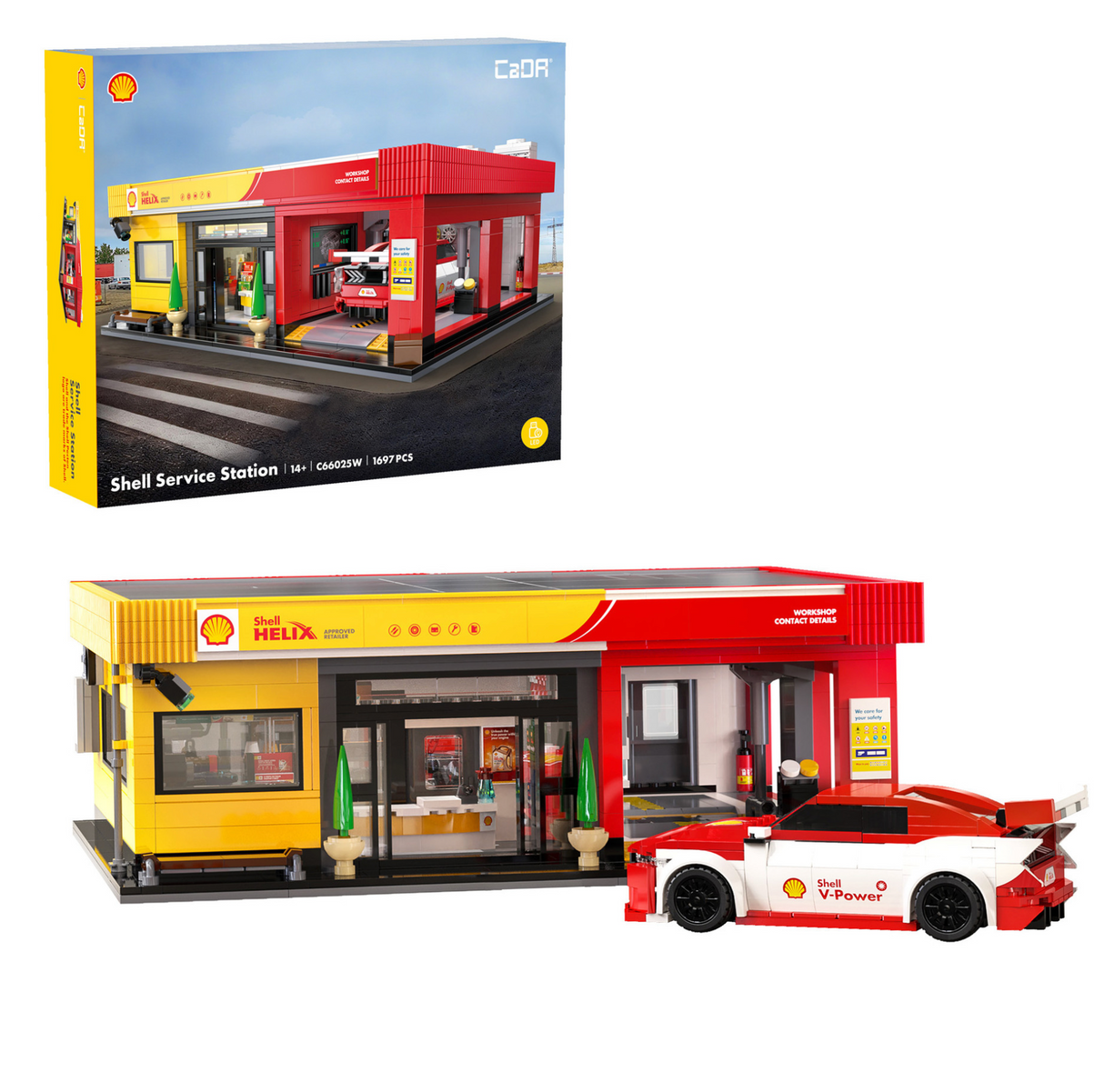 CaDA Shell Service Station with Car 1697 Pieces Brick Model Kit C66025W