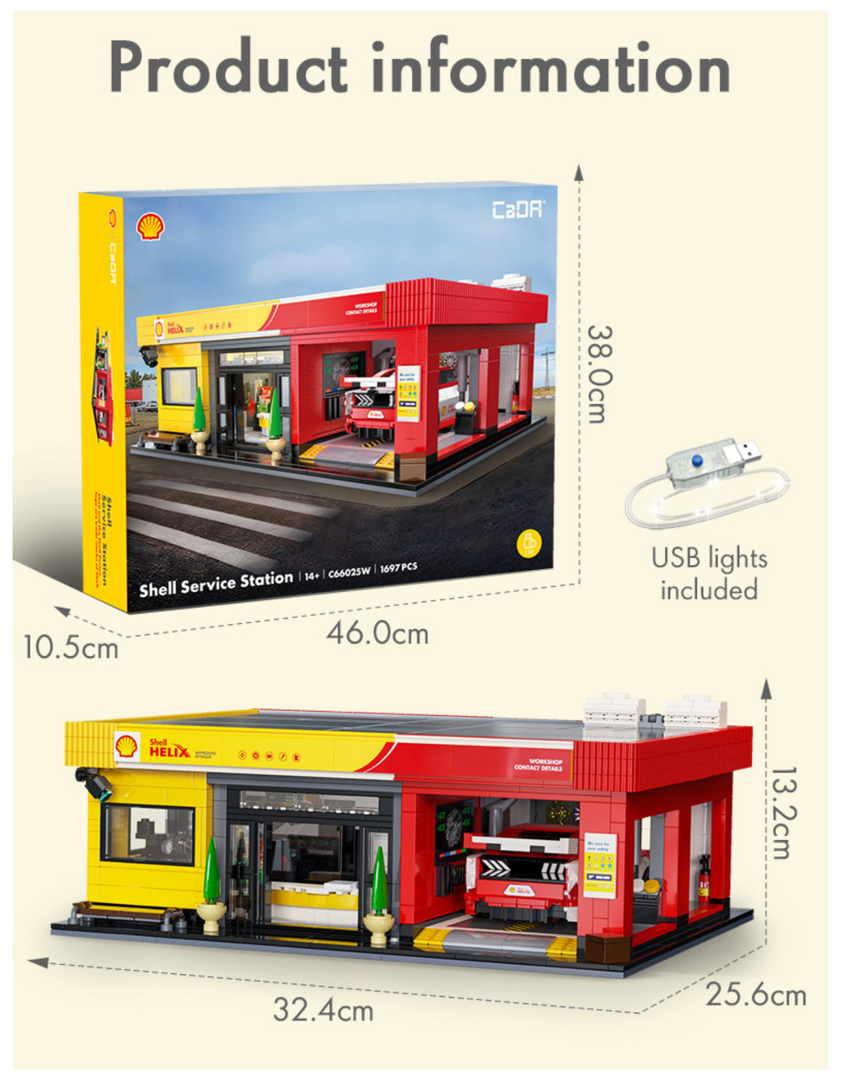 CaDA Shell Service Station with Car 1697 Pieces Brick Model Kit C66025W