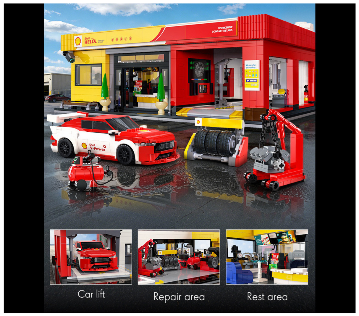 CaDA Shell Service Station with Car 1697 Pieces Brick Model Kit C66025W