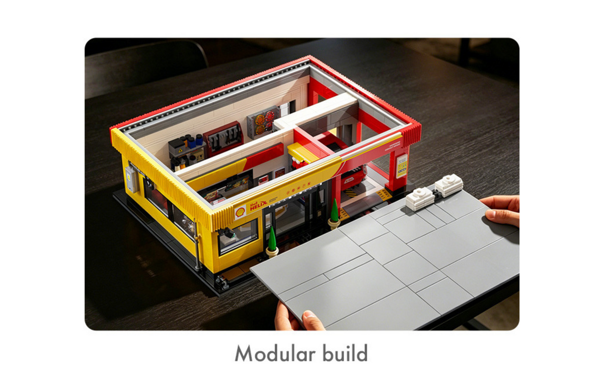 CaDA Shell Service Station with Car 1697 Pieces Brick Model Kit C66025W