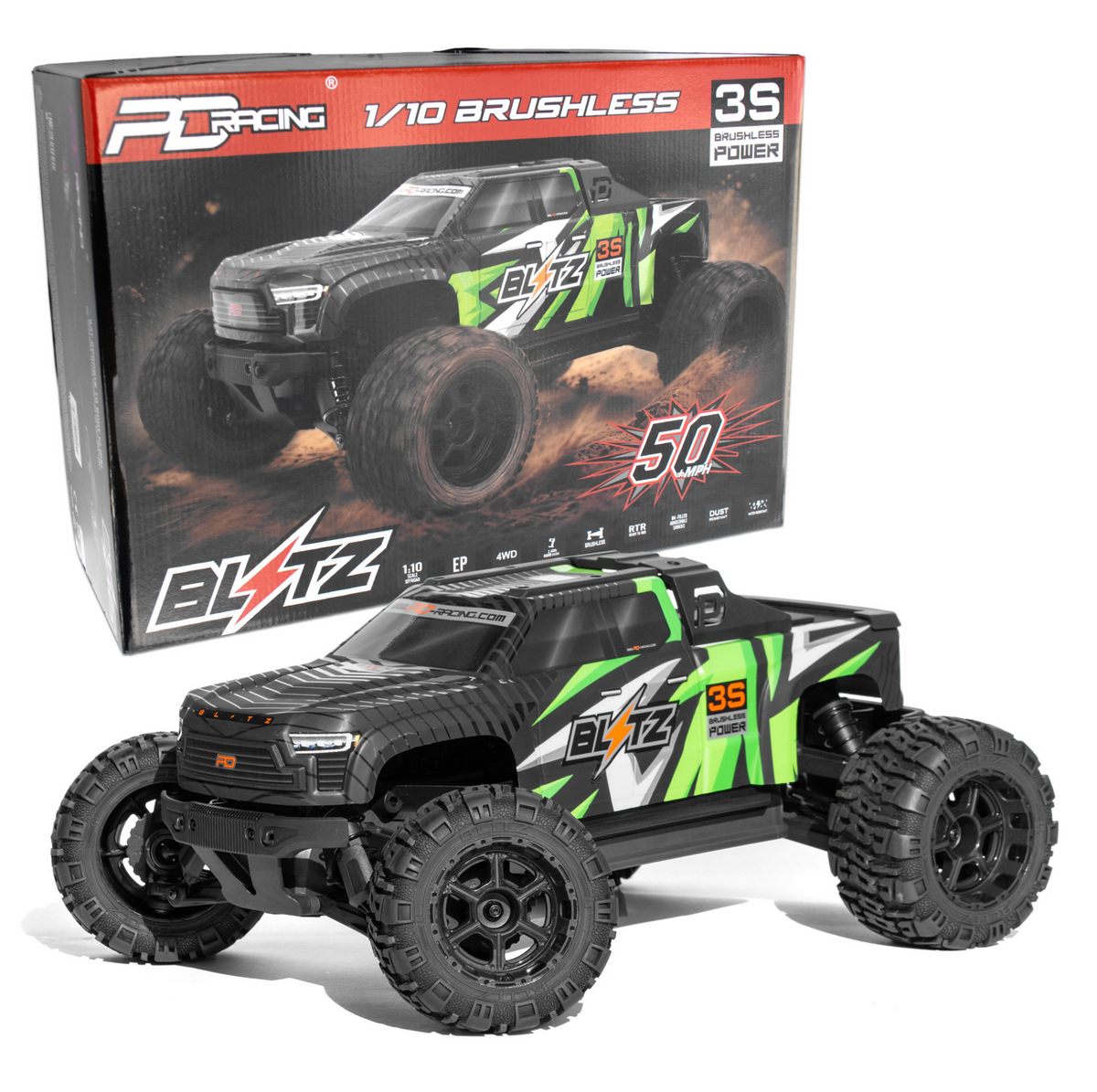 PD Racing Blitz 3S RC RTR Brushless 4WD Truck 1/10 Scale - Item #BS951R-G