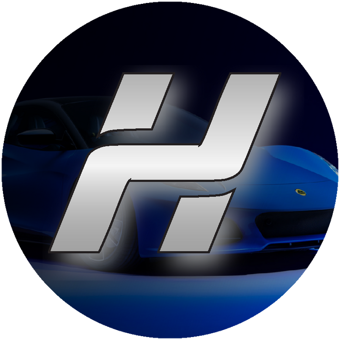 This image shows Slick-Shifts abbreviated Hobby Products Social Logo. It's simply a H with a Car as the background.