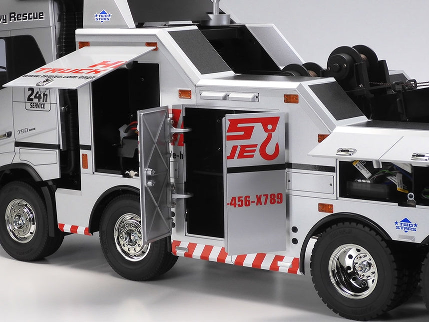 Tamiya RC Volvo FH16 Globetrotter 750 8x4 Recovery Truck with Silver Painted Body Components - Limited Edition - Item #47528